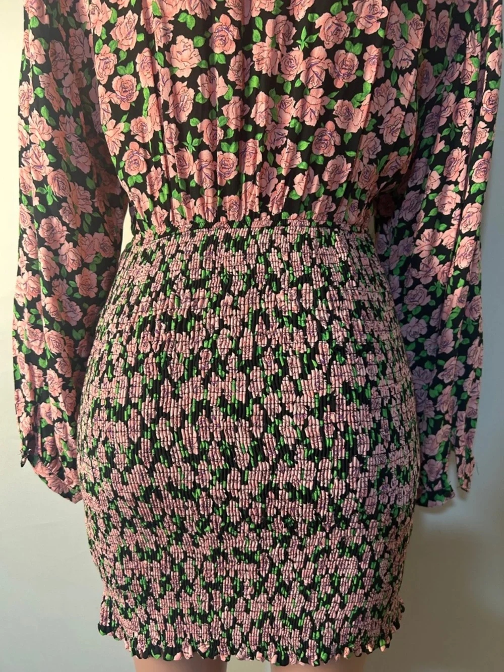 Zara Women’s Long Sleeve Floral Smocked Mini Dress Size Large - Picture 9 of 11